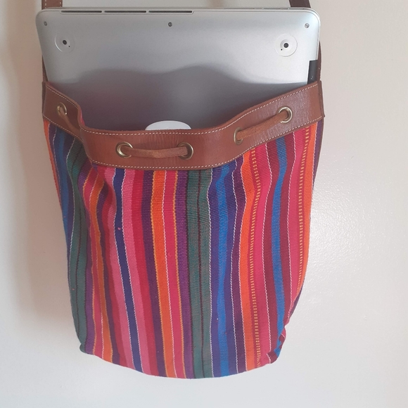 Tough tweed Leather boho bucket bag - Picture 10 of 12